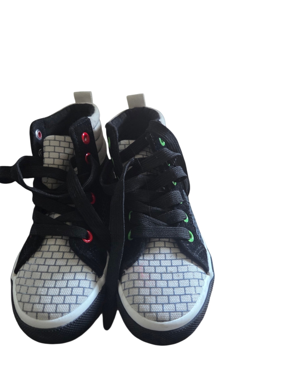 Kids High-Top Sneakers in Black & White with Colorful Eyelets